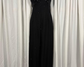 Cache Black Beaded Halter Jumpsuit Size 6 Y2K Formal Gala Cocktail Party Mcbling