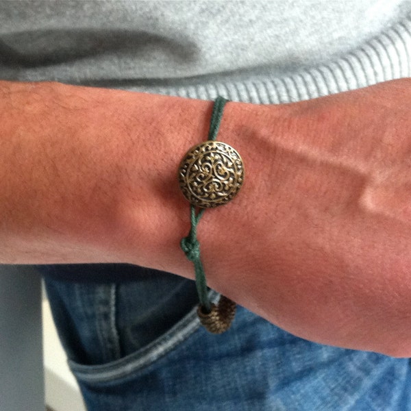 For him bracelet, for men jewelry, for boy, unisex bracelet, handmade, button closure bracelet, green cord, gift for him, summer