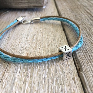 PULSERA LETRA HOMBRE, pulsera alfabeto, pulsera cuero con letras, pulsera personalizada, regalo para hombre, para novio, para padre, turquesa