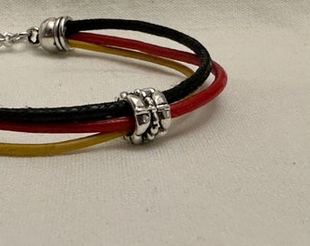 GERMANY FLAG BRACELET, black red and yellow cord bracelet, leather bracelet, mens gift, father's day gift, birthday friendship bracelet