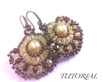 valentines day, TUTORIAL "MEMORY GOLD" earrings, pdf file, downloadable, beadwoven earrings instructions, pattern