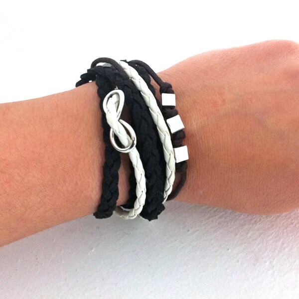 BLACK INFINITY BRACELET, gift for girl, for her, multi cord bracelet, original gift, handmade in Italy bracelet, hypoallergenic