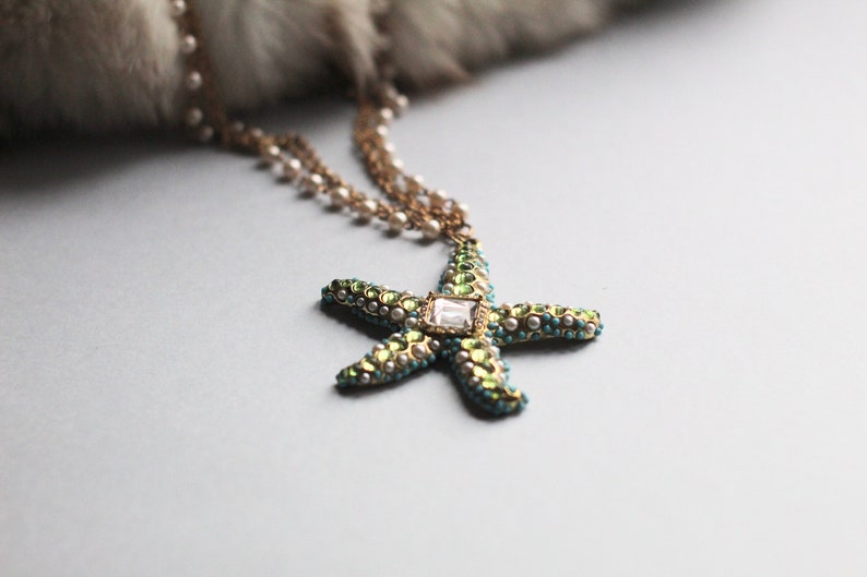 COLLANA BRIGHT STAR, collana con stella e perline, collana gitana, regalo originale per donna, made in Italy, collo originale ed elegante, per lei immagine 1