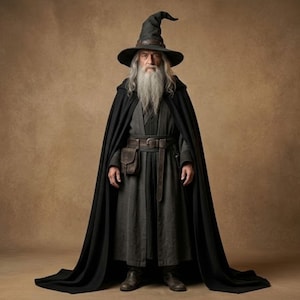 Herr svart trollkarldräkt, medeltida fantasimantel, gotisk trollkarlskappa, häxdräkt, Halloween-cosplaydräkt