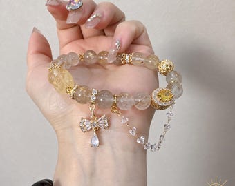 Citrine and Rutilated Quartz Bracelet Pixiu Charm