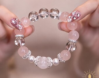 White Phantom Quartz and Rose Quartz Bracelet Double-Strand