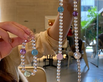 6mm Clear Quartz and Multi-Gem Crystal Necklace Pastel
