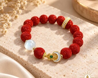 Cinnabar and Moonstone and Jadeite Bracelet Gourd Charm