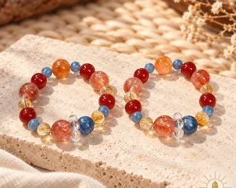 Red Garden Quartz, Golden Quartz, Kyanite Bracelet – Custom Fit, Natural Stones