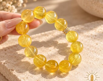 Golden Citrine Bead Bracelet with Gold-Tone Spacer, Custom Wrist Size