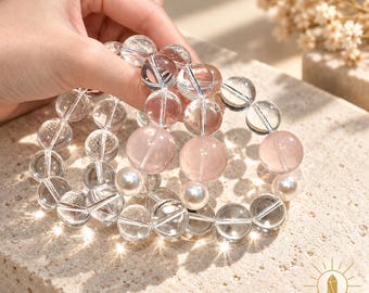 Clear Quartz Bracelet High-Clarity Round Bead Minimalist