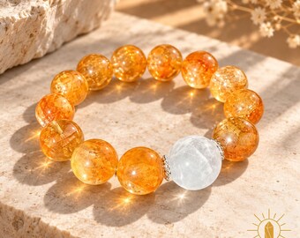 White Phantom Quartz, Golden Garden Quartz, Citrine Bracelet (Custom Fit)