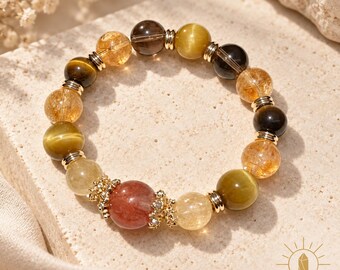Golden Quartz, Smoky Quartz, Tiger Eye Bracelet – Custom Fit, Natural Stones