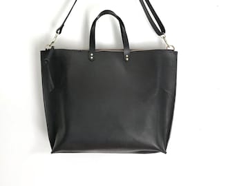 Large Leather Tote Bag Minimalist Leather tote bag Black Leather tote bag Tan Leather Tote Bag Zipper Tote