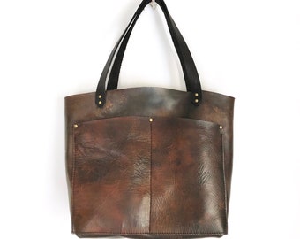 Brown Leather Tote Bag Vegetable Tanned Leather Bag Mothers day Shoulder Bag