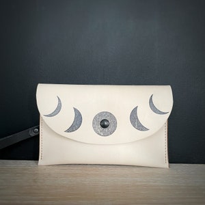 Leather clutch Small leather wallet Triple Moon Goddess wristlet image 2