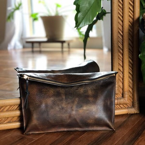 Large leather clutch, Leather zipper clutch, Fold over clutch, Leather evening bag image 2