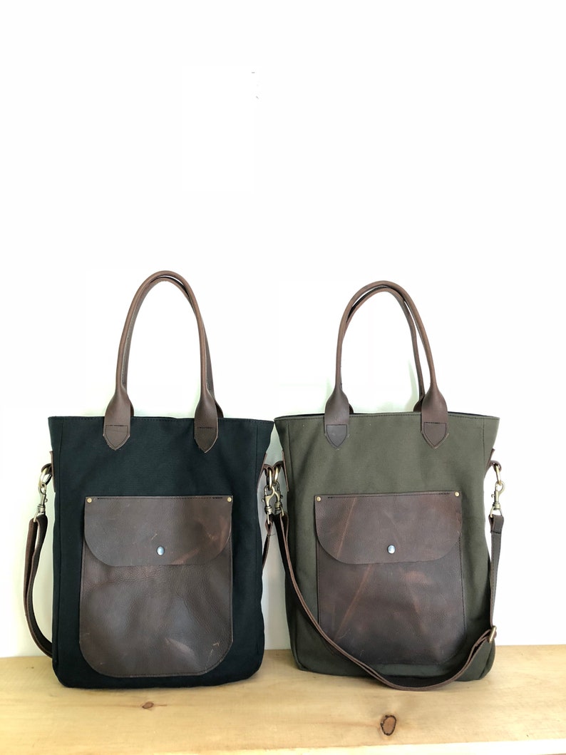 Canvas tote bag, gym bag, school bag ,laptop bag, waxed canvas leather image 2