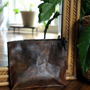 Large leather clutch, Leather zipper clutch, Fold over clutch, Leather evening bag image 4