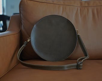 Mini Leather Circle Crossbody Bag: Boho Moon Bag