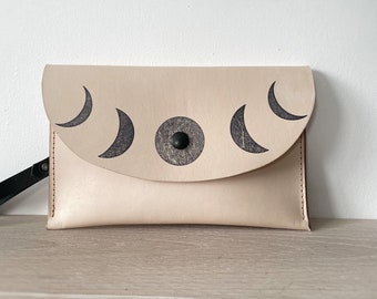 Leather clutch Small leather wallet Triple Moon Goddess wristlet