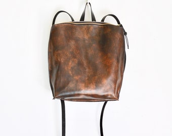 Leather Backpack  Vintage leather bag Zipper backpack school bag women's leather bag Brown leather backpack