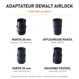 DeWalt AirLock Absaugadapter nach Wahl: Makita 20 mm, Makita Kantenfräse, 35 mm Stutzen, Festool - Staubsauger Adapter