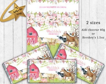 personalised chocolate wrappers party bag favours BIRTHDAY FARM ANIMALS COW PIG