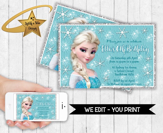 Frozen Elsa princess birthday party personalised digital invitation - you print Il_570xn