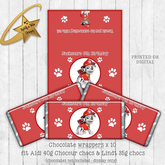 Marshall Paw patrol personalised birthday party chocolate wrappers x 10 (or digital) Il_570xn