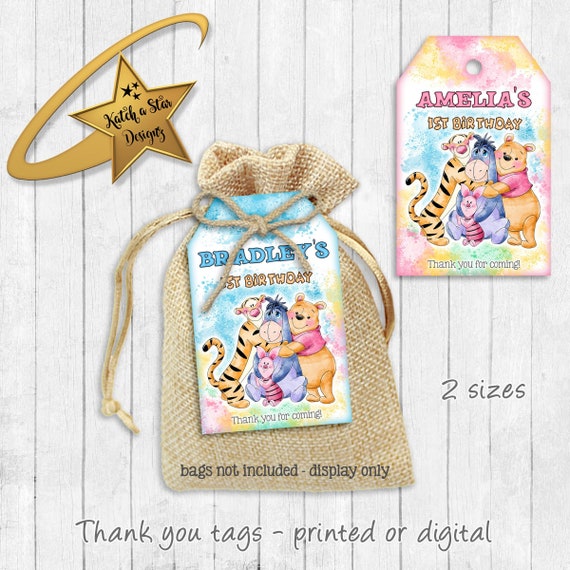 Winnie the pooh 1st Birthday party birthday personalised birthday party thank you tags x 12 (or digital) Il_570xn