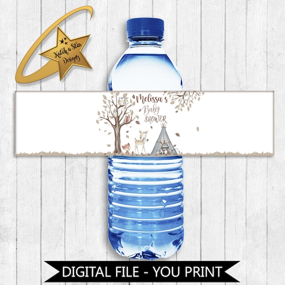 Woodland forest animals, fox, owl, deer, squirrel baby shower party personalised digital water bottle labels - you print Il_570xn