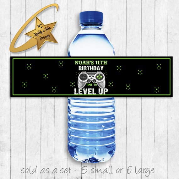 Gamer gaming level up personalised birthday party water bottle labels x 5 (or digital) Il_570xn
