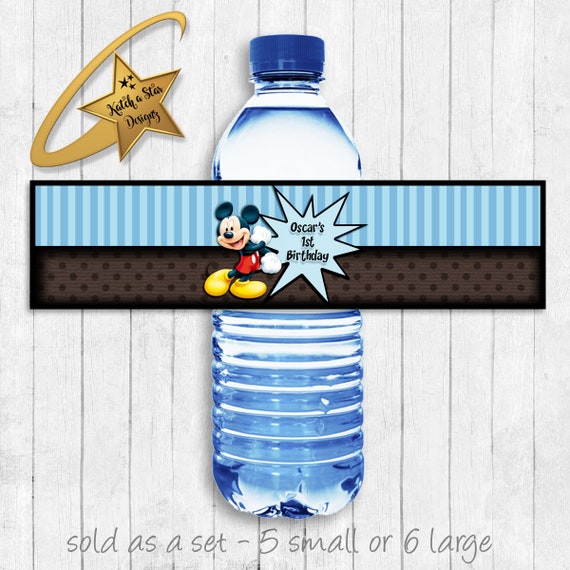 Mickey Mouse blue personalised birthday party water bottle labels x 5 (or digital) Il_570xn