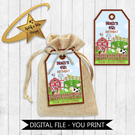 Farmyard farm animals boys birthday party personalised digital thank you tags - you print Il_570xn