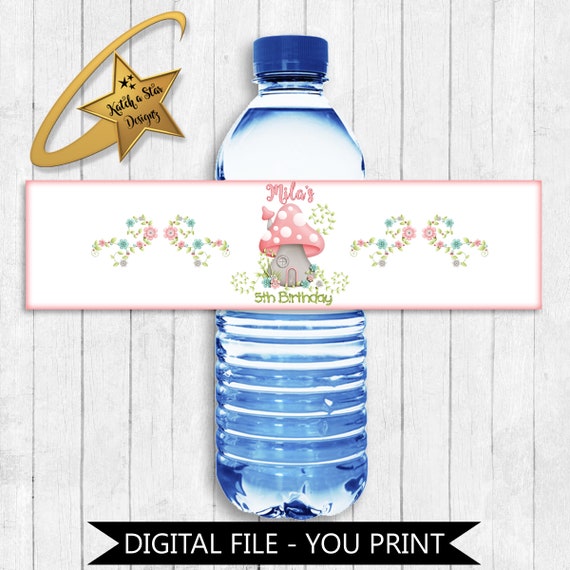 Fairy fairies toadstool birthday party personalised digital water bottle labels - you print Il_570xn