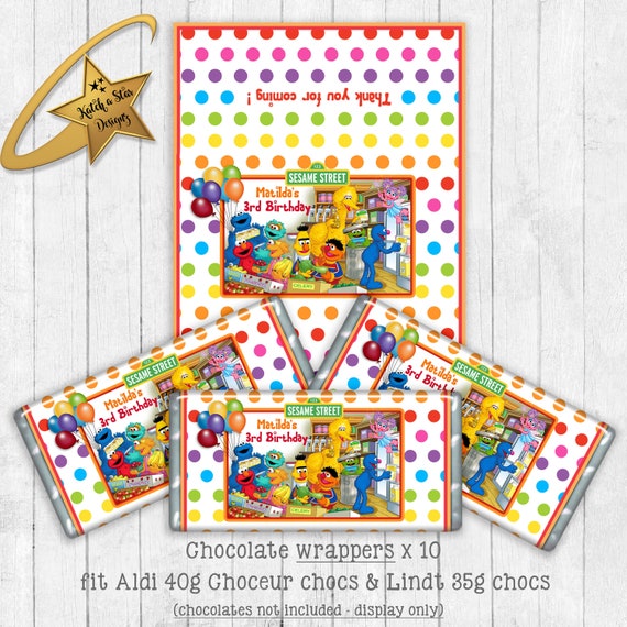 123 Sesame street personalised party chocolate wrappers x 10 Il_570xn