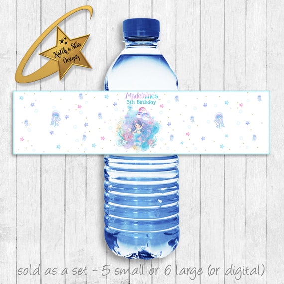 Cute mermaid / under the sea personalised birthday party water bottle labels x 5 (or digital) Il_570xn
