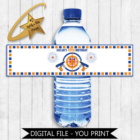 Nerf Gun wars laser Game on! birthday party personalised digital water bottle labels - you print Il_570xn