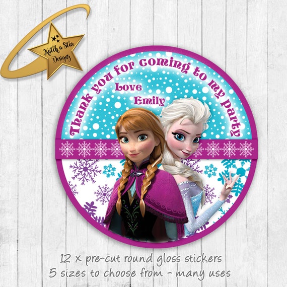 Frozen Elsa Anna princesses personalised round gloss birthday party stickers x 12 Il_570xn