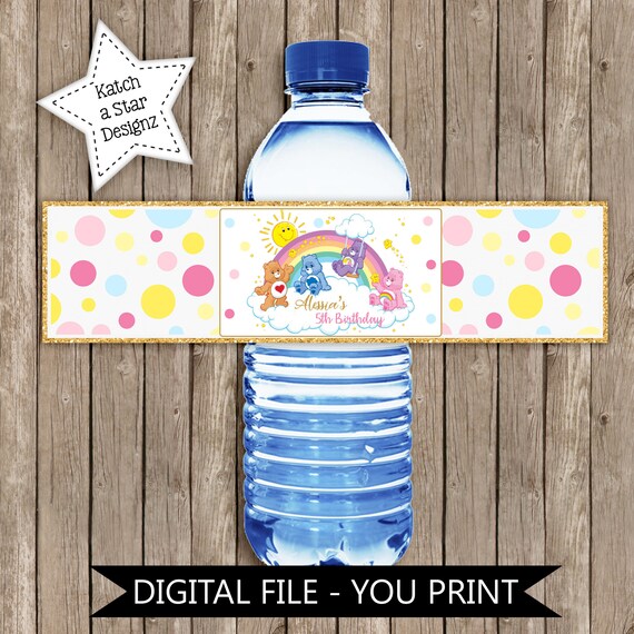 10 CARE BEARS PERSONALIZED BIRTHDAY PARTY FAVORS WATER BOTTLE LABELS WRAPPERS