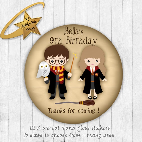 Harry Potter personalised round gloss birthday party stickers x 12 Il_570xn