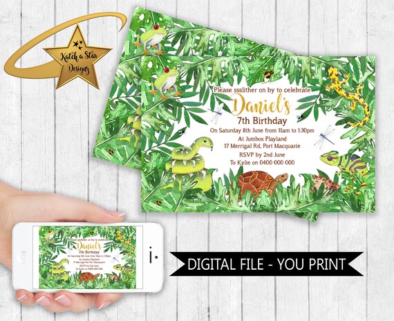 Reptile jungle personalised birthday party invitations - DIGITAL ONLY Il_570xn