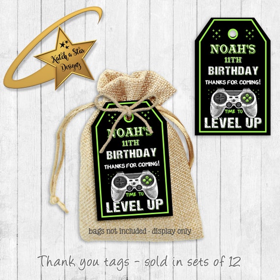 Gamer gaming level up personalised birthday party thank you tags x 12 (or digital) Il_570xn