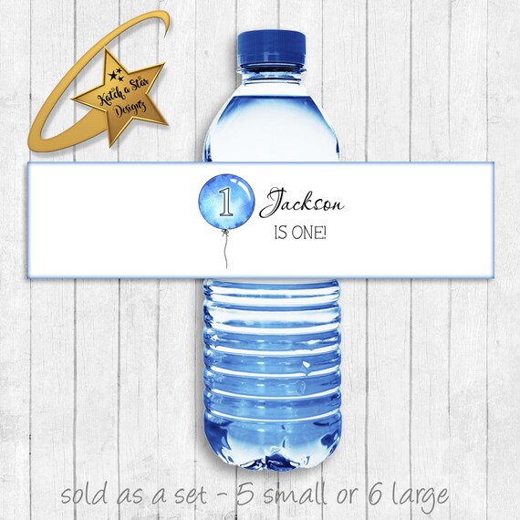 Blue balloon boys 1st (any) birthday personalised party water bottle labels x 5 (please read item description carefully) Il_570xn