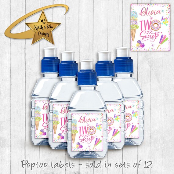 Two Sweet candy icecream 2nd birthday party personalised gloss pop top drink label stickers x 12 (or digital) Il_570xn