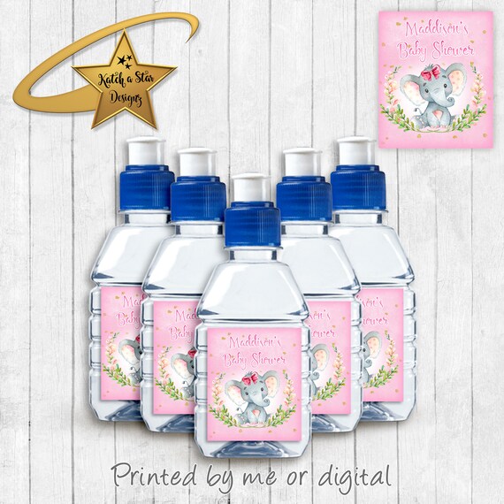 Elephant girl baby shower party personalised gloss pop top drink label stickers x 12 (or digital) Il_570xn