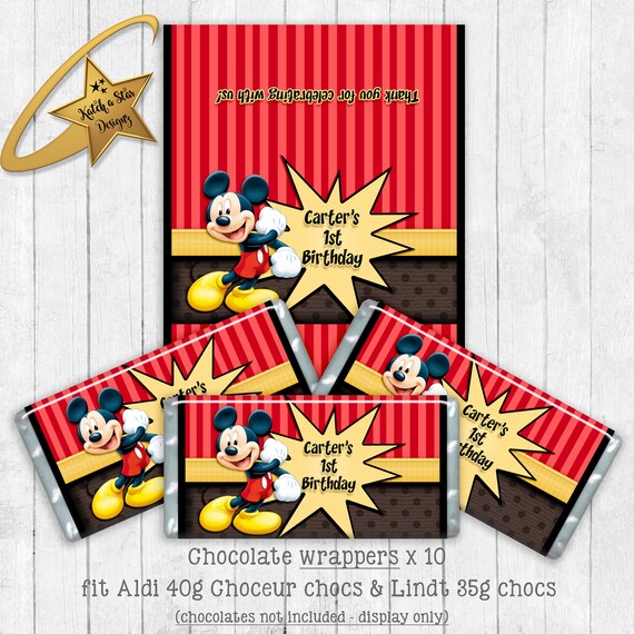 Mickey Mouse red personalised birthday party chocolate wrappers x 10 (or digital) Il_570xn