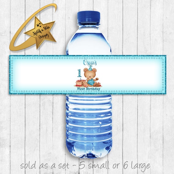 Teddy bear boys 1st birthday personalised party water bottle labels x 5 (please read item description carefully) Il_570xn
