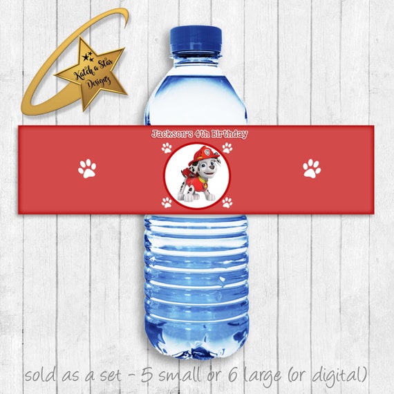 Marshall Paw patrol personalised birthday party water bottle labels x 5 (or digital) Il_570xn